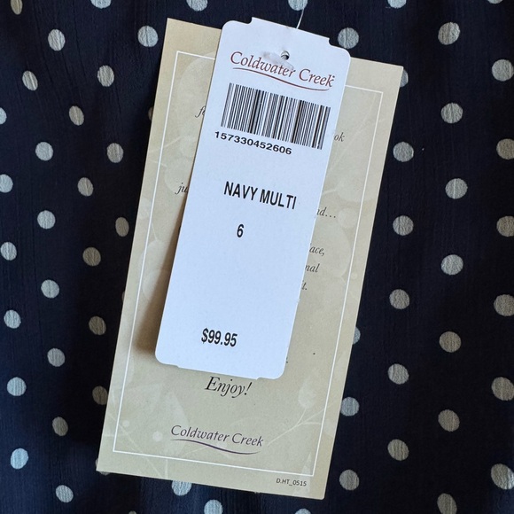 NWT Coldwater Creek Navy Polka Dot Tie Waist Classic Midi Dress Summer Travel 6 - Picture 6 of 9